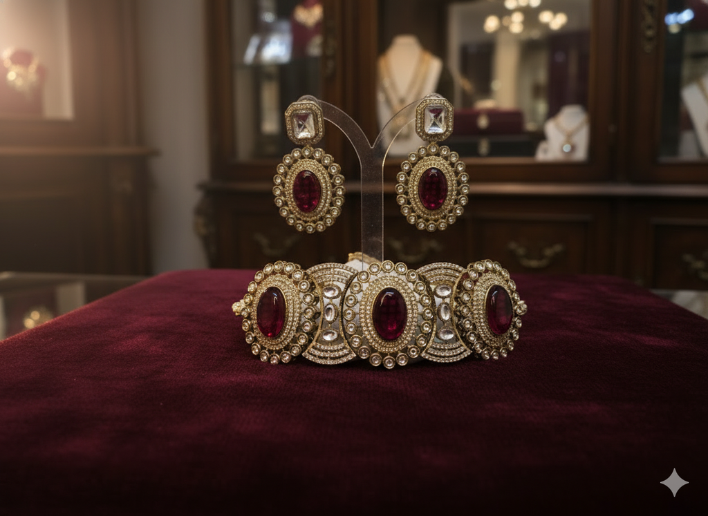 Royal Gold & Ruby Statement Choker Set