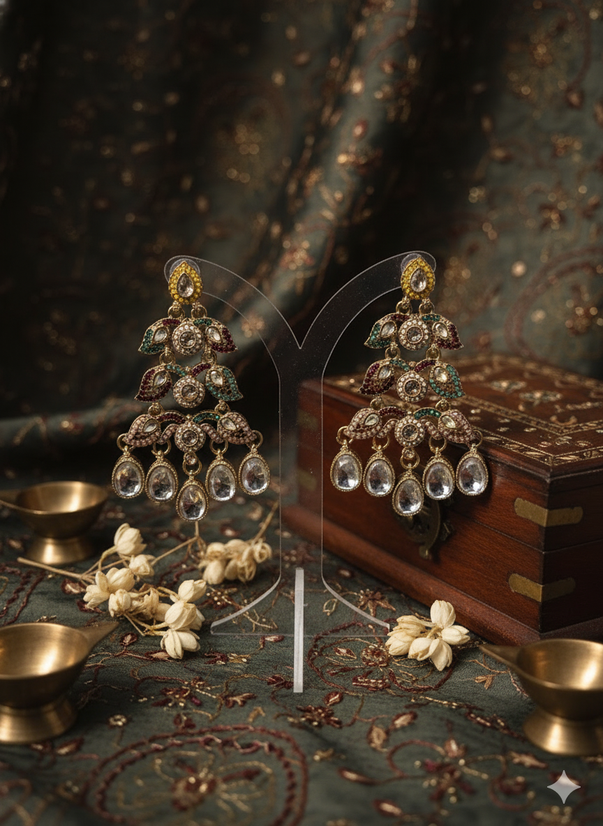 Mehrunisa Navratna Kundan Drop Earrings
