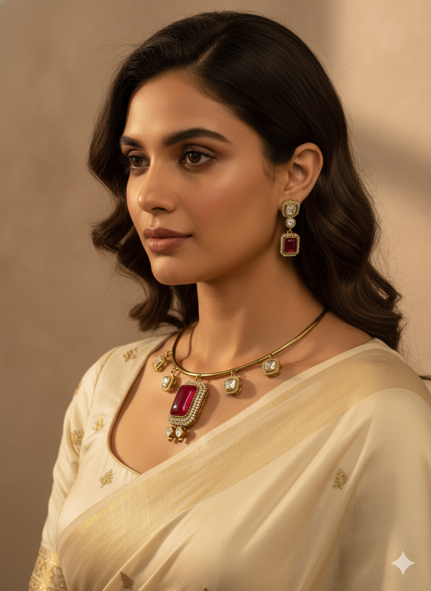 The Maharani Red Statement Hasli Necklace