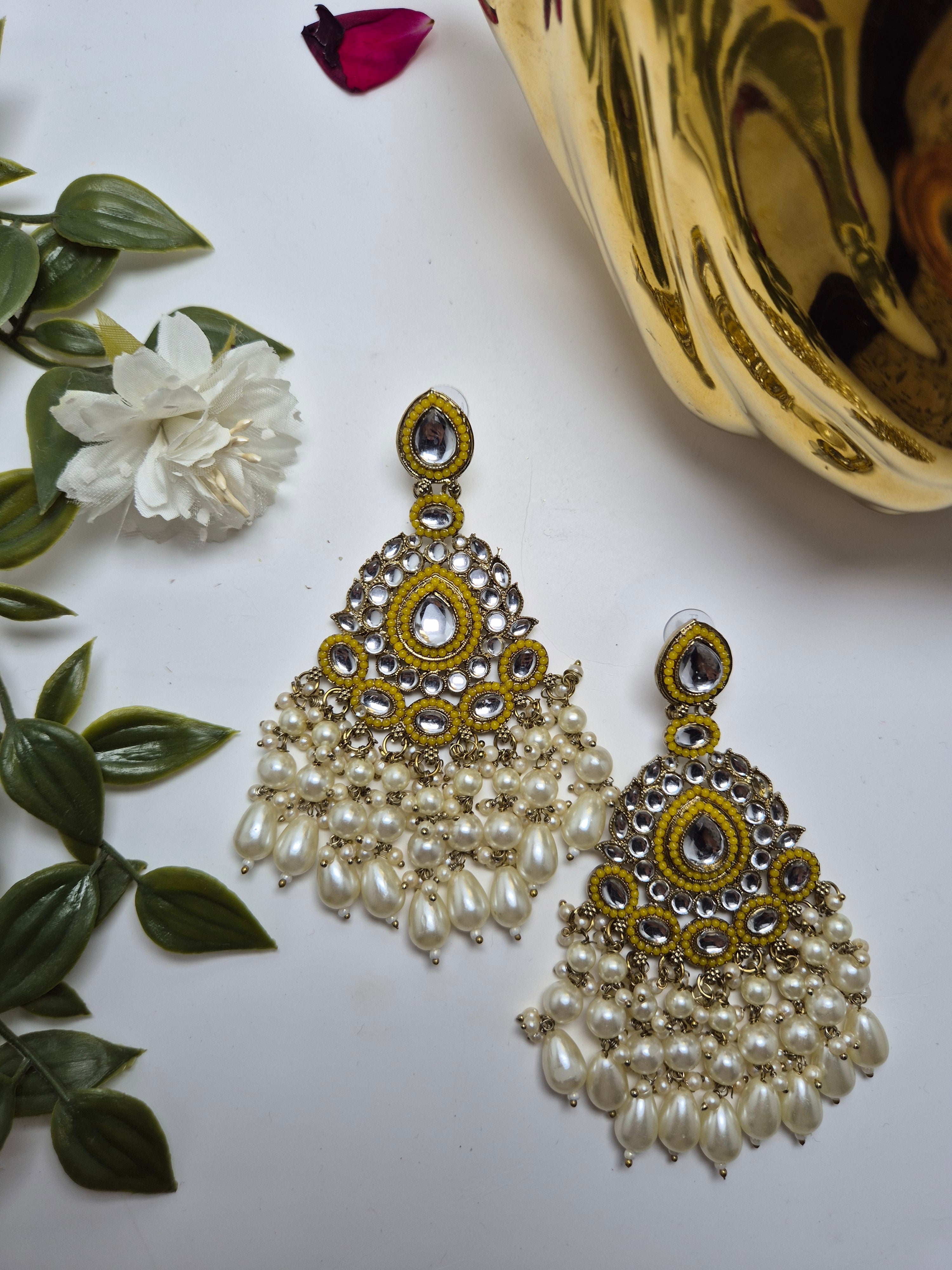 Zaraat Pearl Kundan Chandbali Earrings