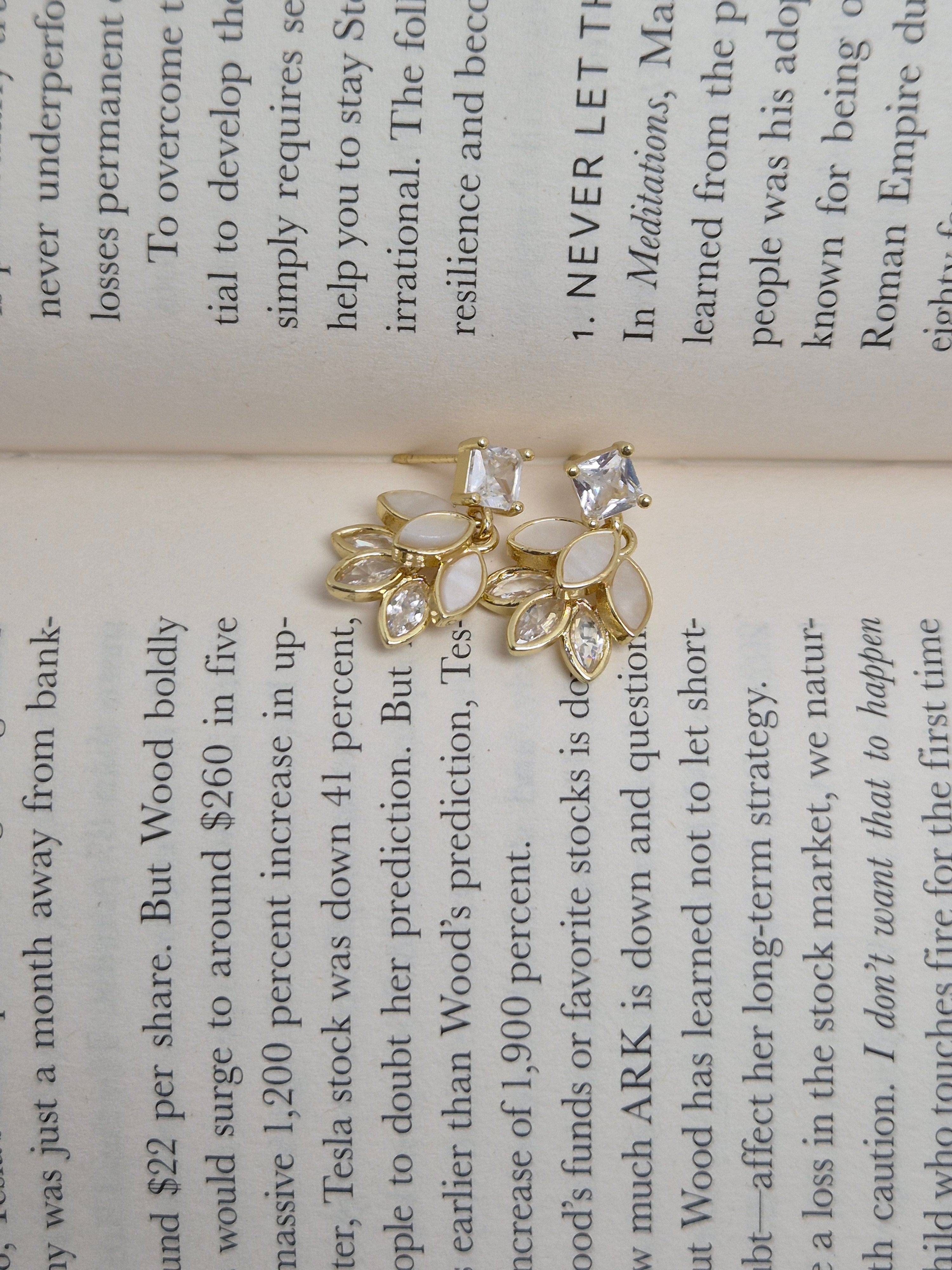 Ivory Bloom Crystal Drop Anti-Tarnish Earrings – Gold Finish