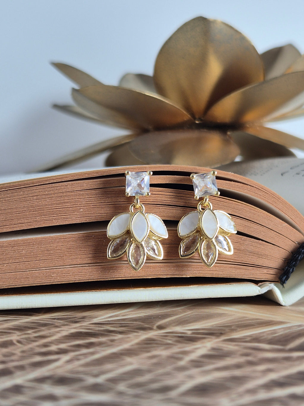 Ivory Bloom Crystal Drop Anti-Tarnish Earrings – Gold Finish