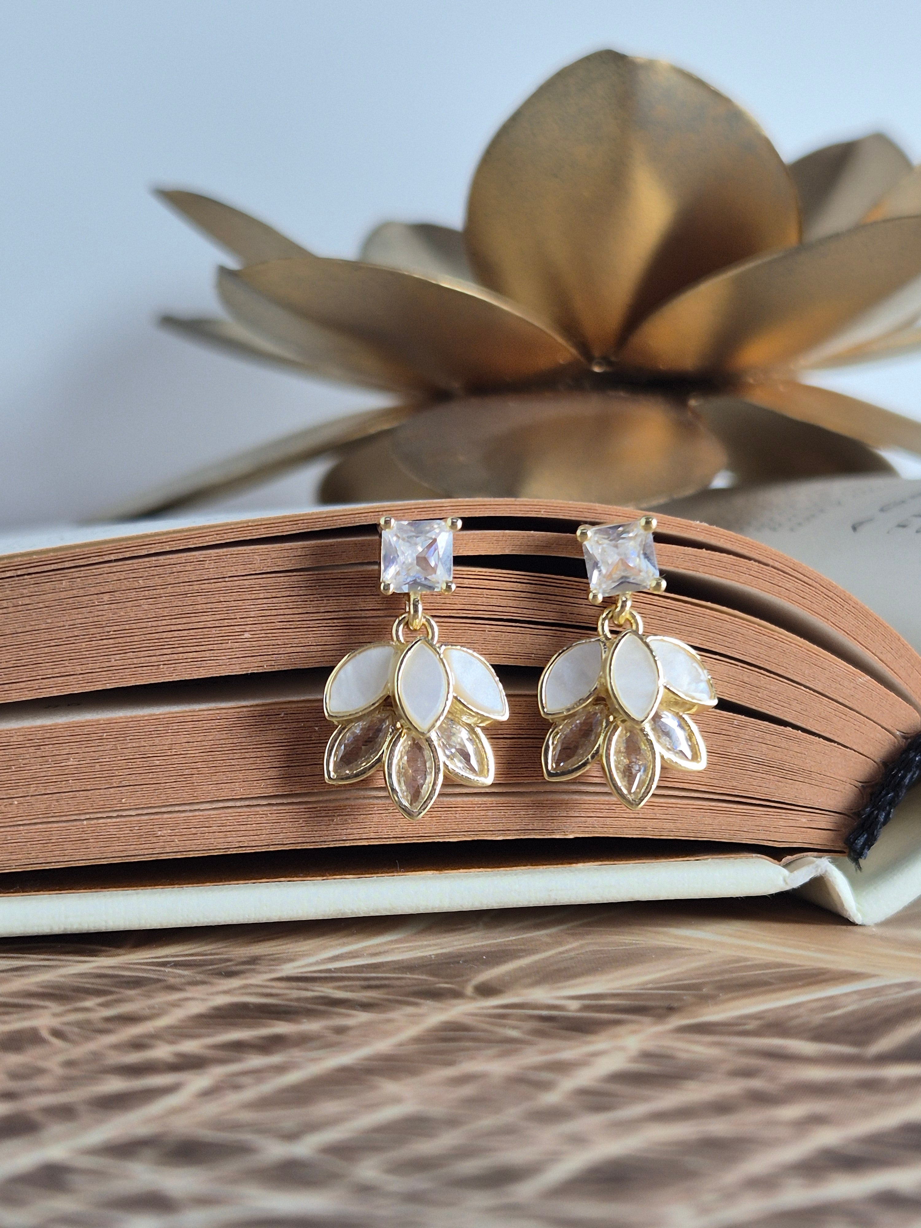 Ivory Bloom Crystal Drop Anti-Tarnish Earrings – Gold Finish