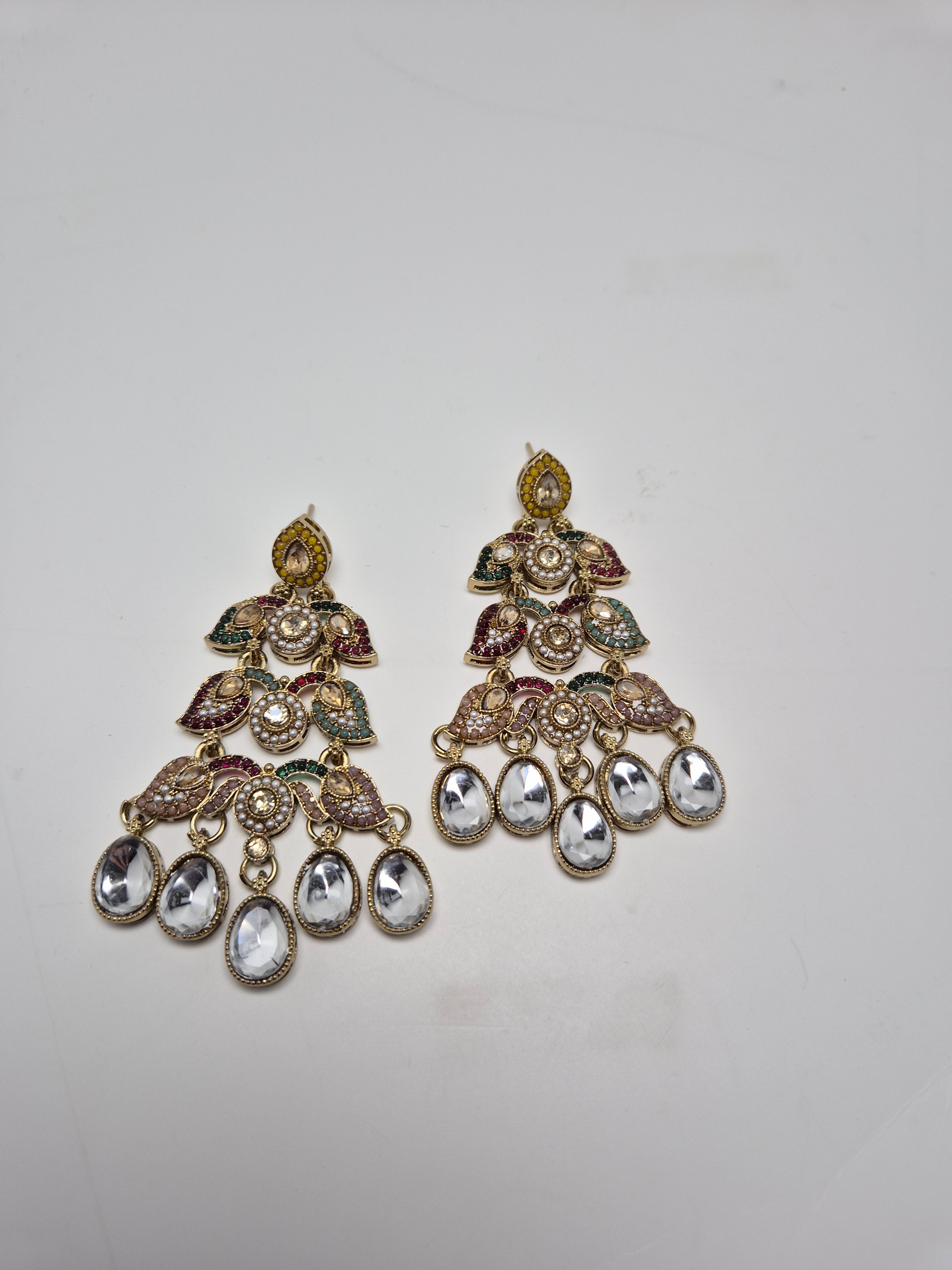 Mehrunisa Navratna Kundan Drop Earrings