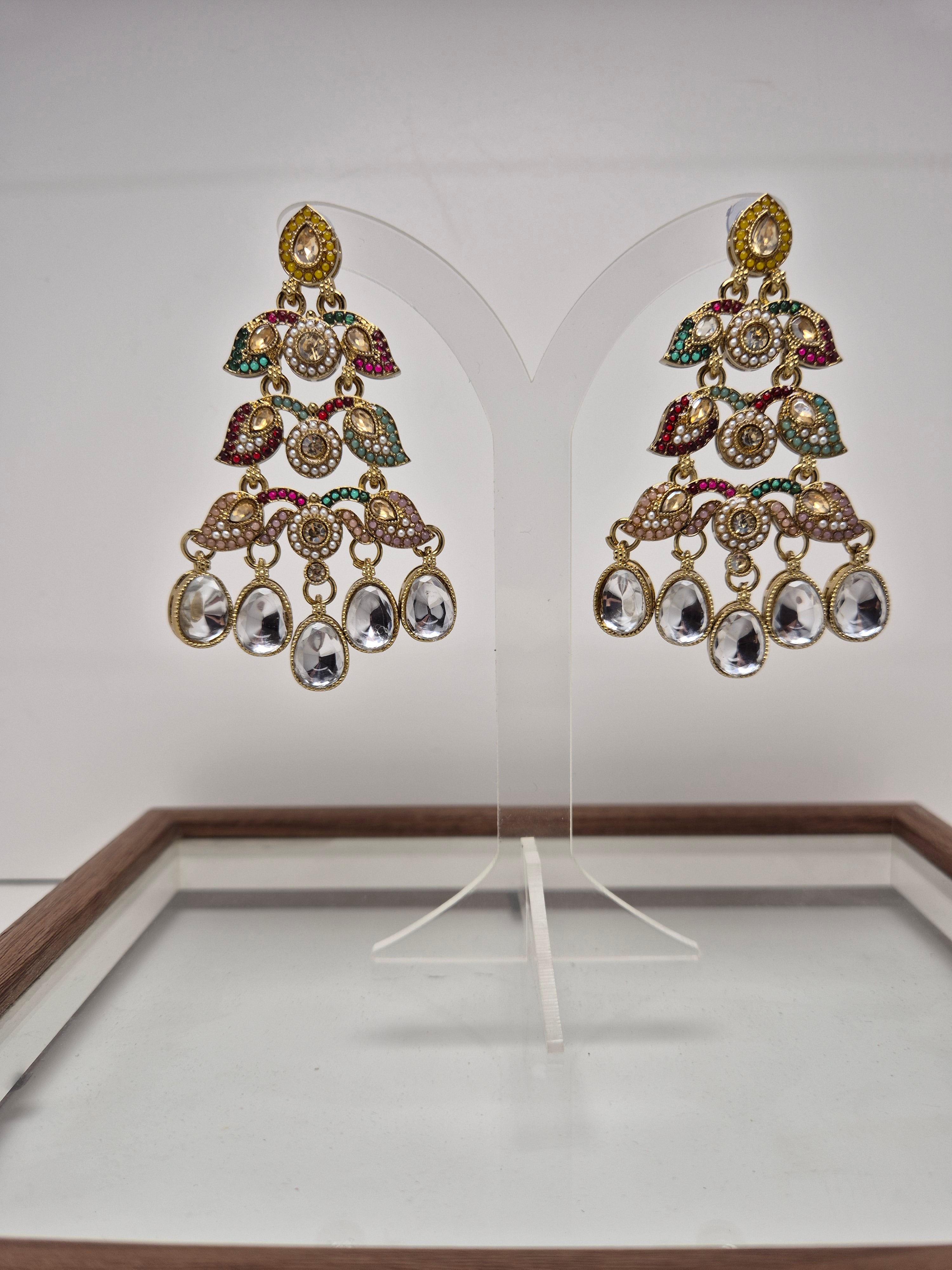 Mehrunisa Navratna Kundan Drop Earrings