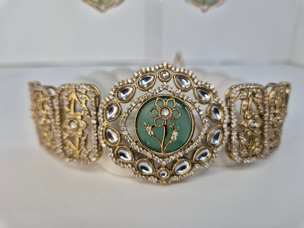 Royal Mint Enamel Floral Kundan Necklace Set