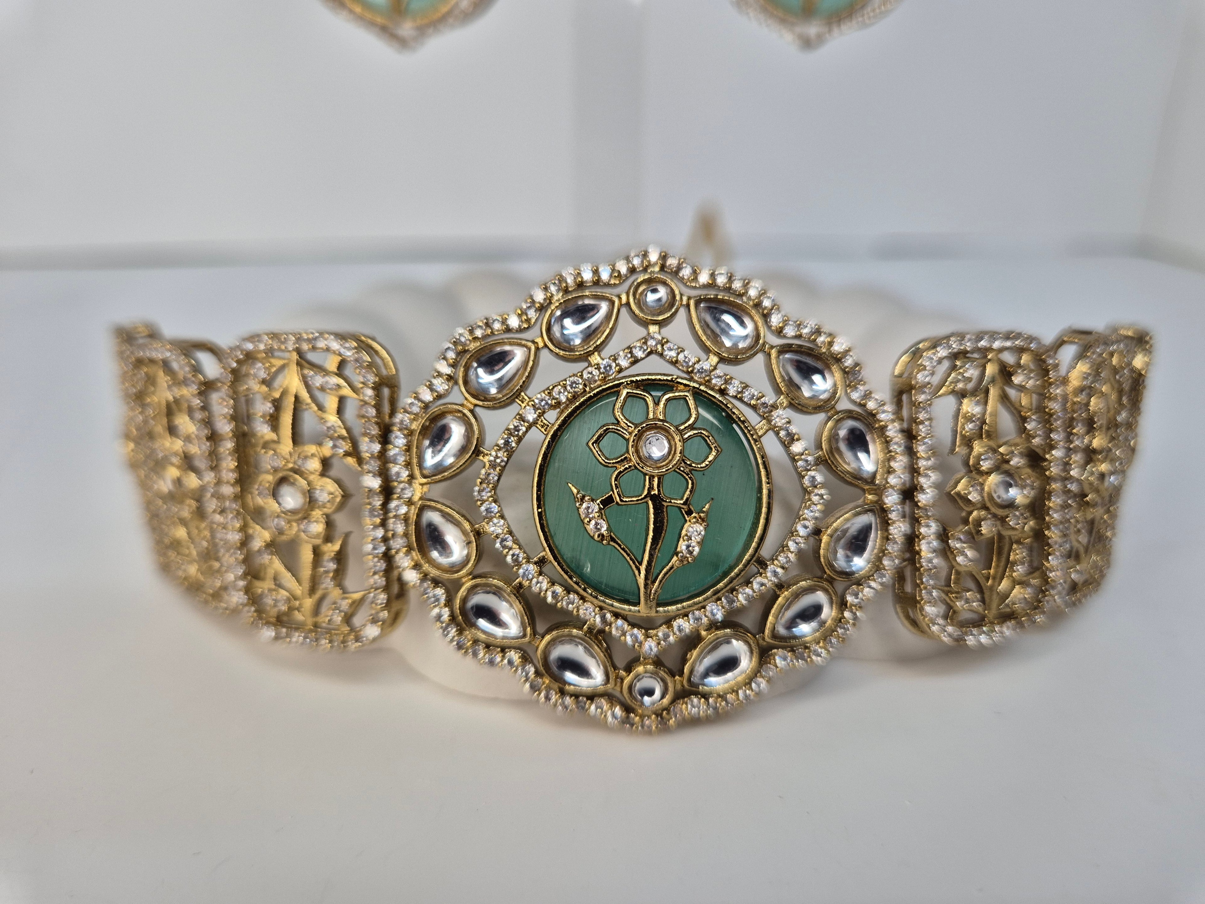 Royal Mint Enamel Floral Kundan Necklace Set