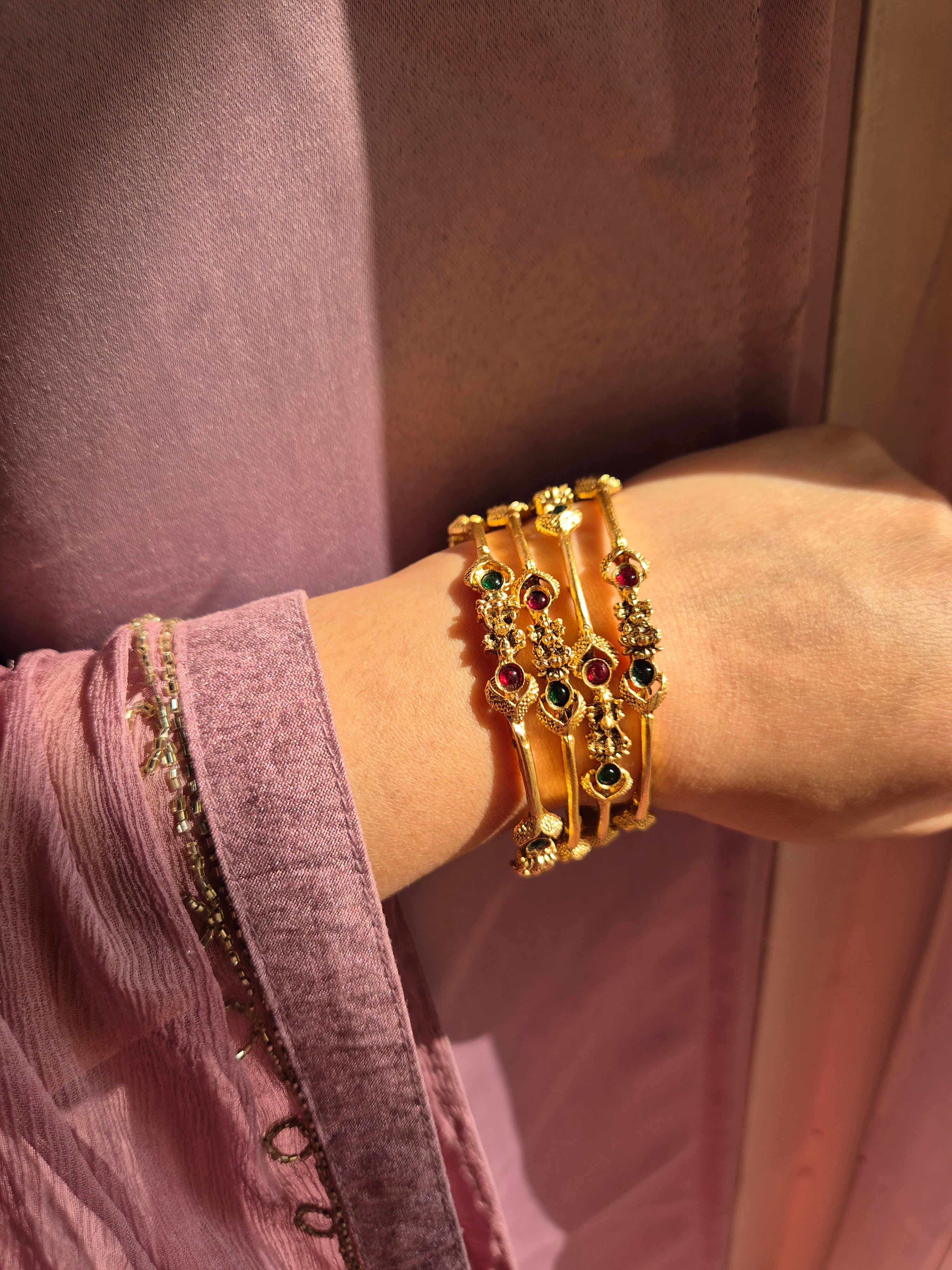 Rajwada Gem Cuff Bangles (Pack of 4) (Size- 2.4)