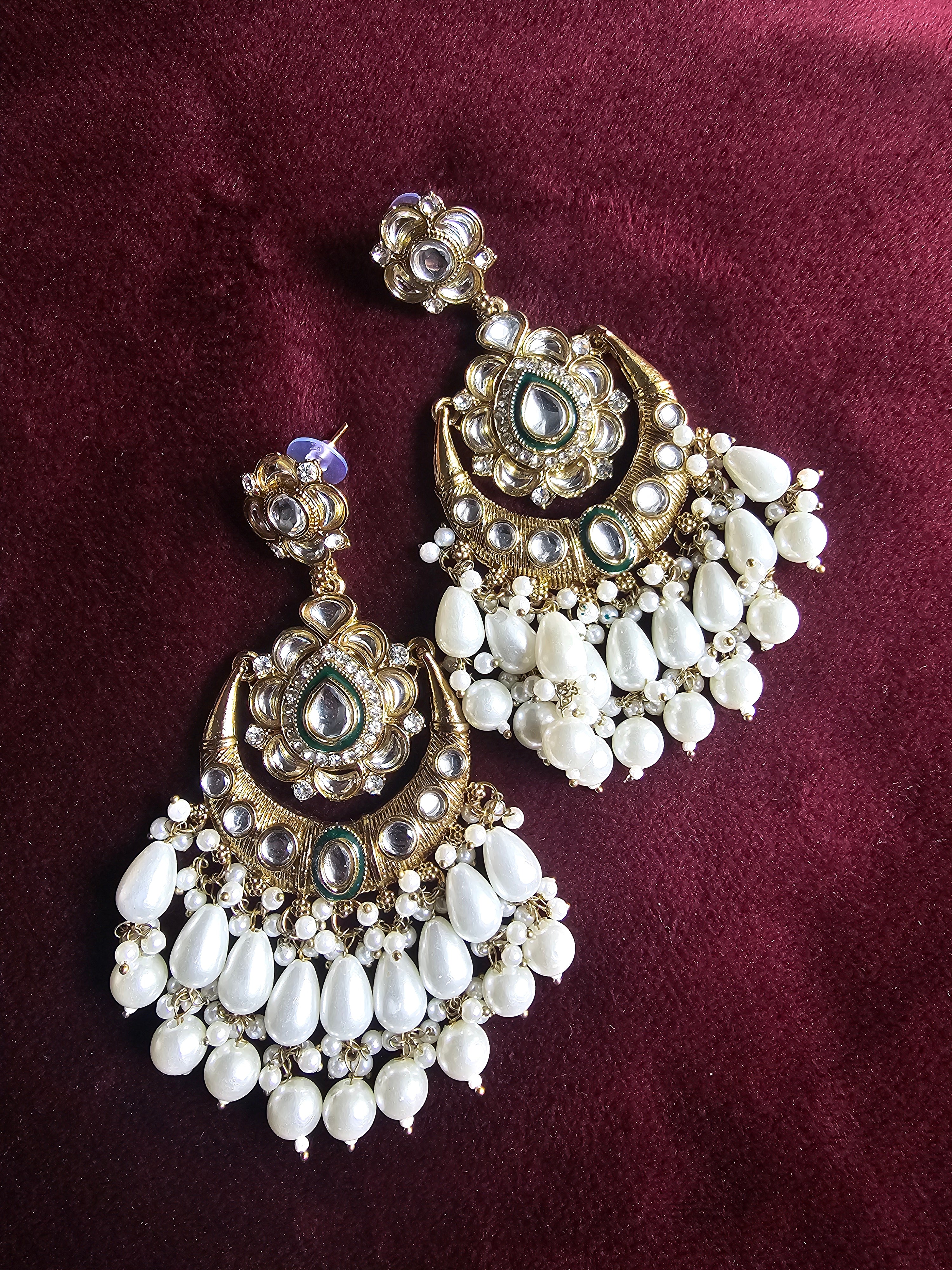 Noor-E-Zeenat Kundan Pearl Chandbali Earrings