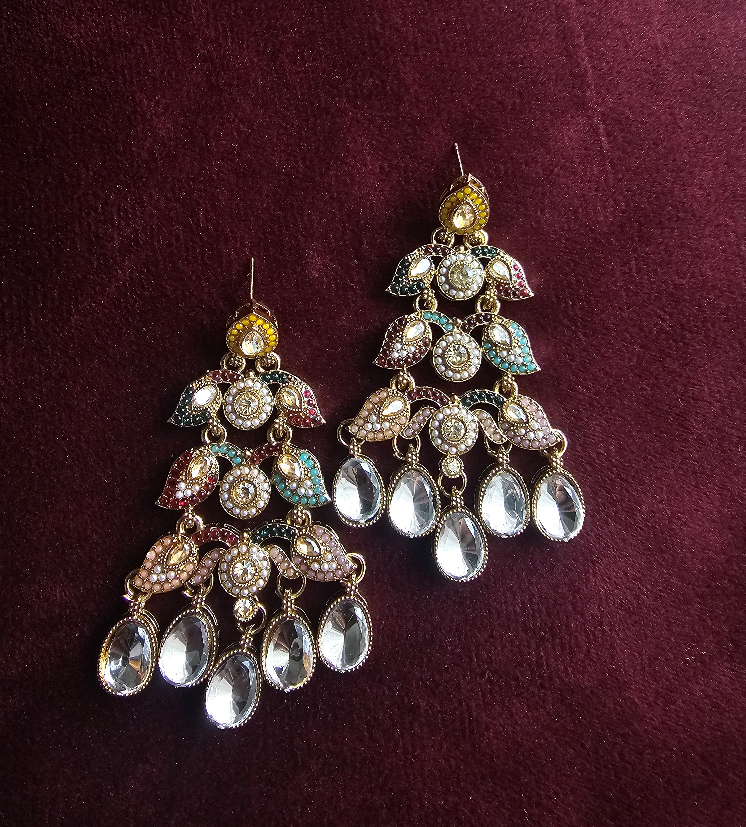 Mehrunisa Navratna Kundan Drop Earrings