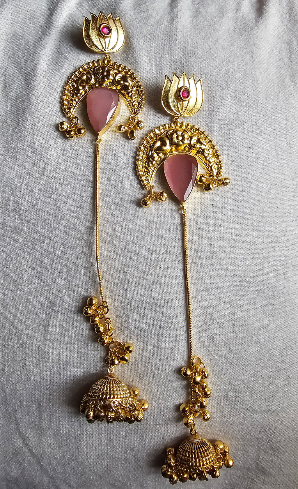 Rose Lotus Long Jhumka Earrings