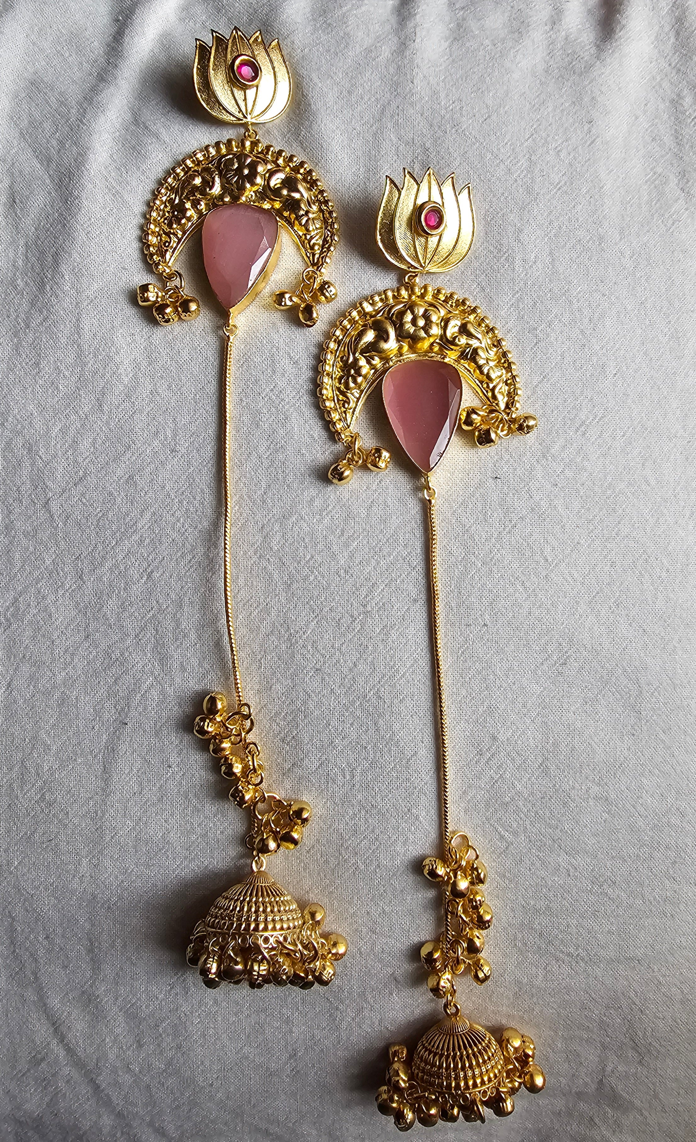 Rose Lotus Long Jhumka Earrings