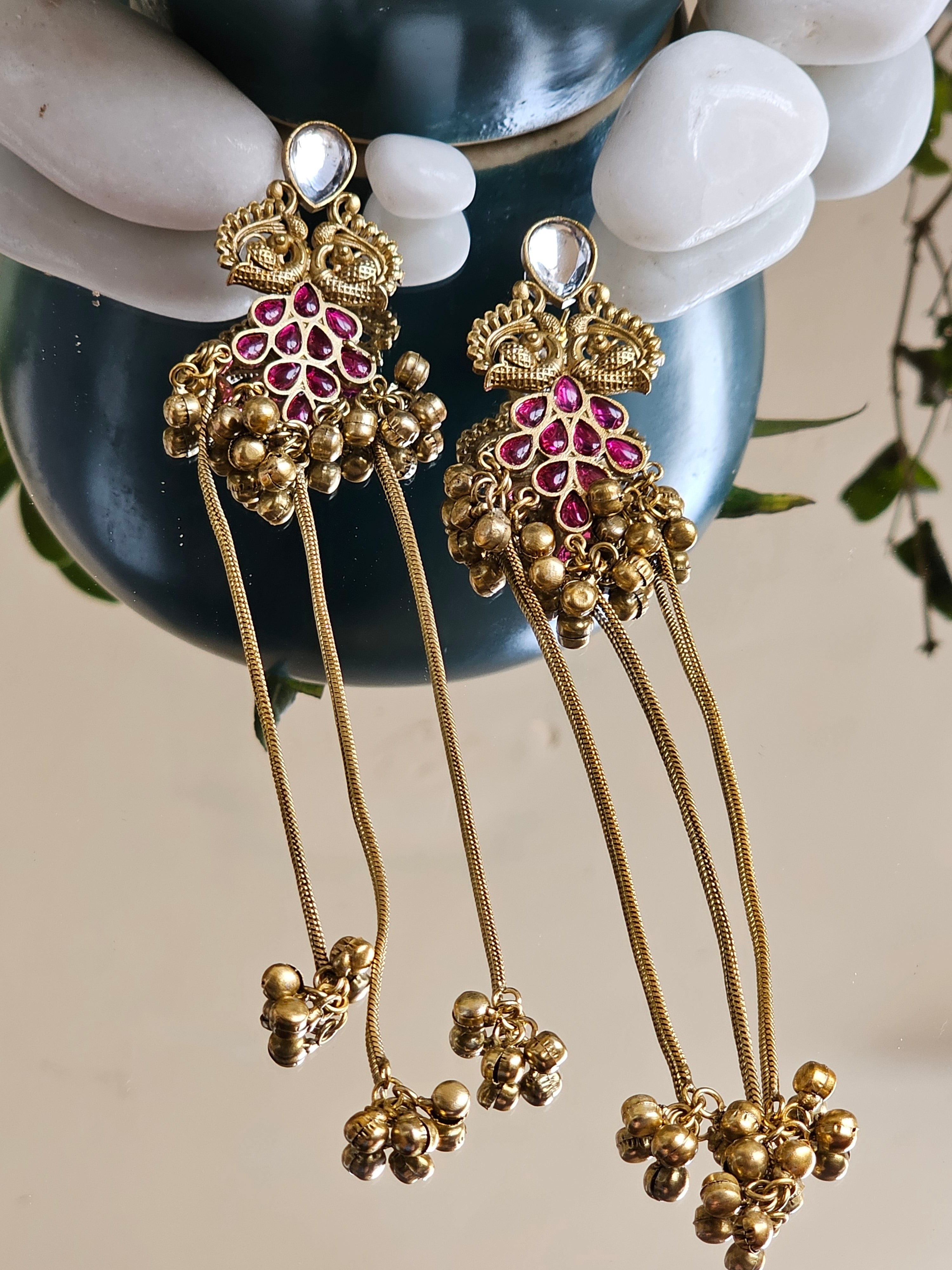 Ruby Rajwada Long Dangler Kashmiri Earrings