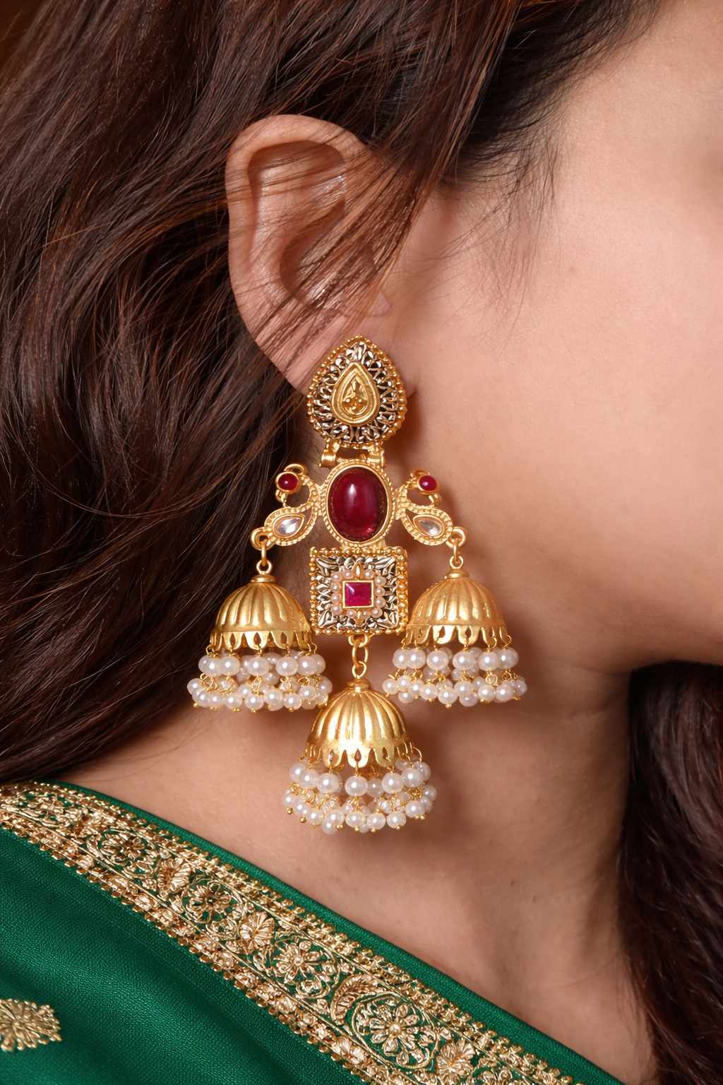 Noor Jahan Triple Jhumka Earrings