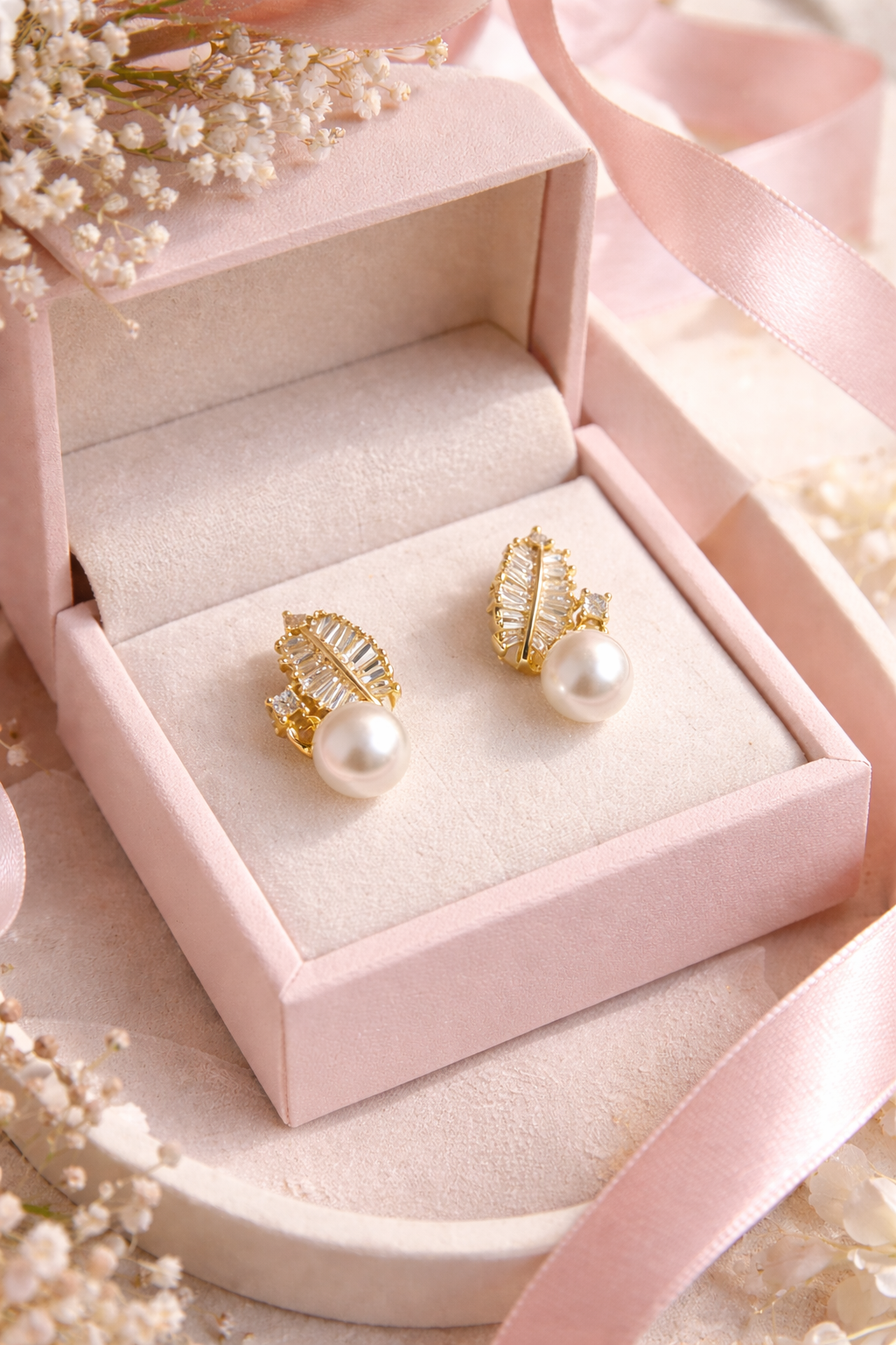 Pearl Leaf Stud Earrings