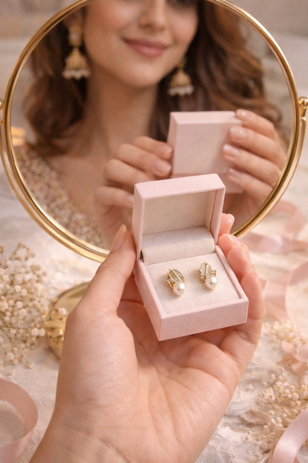 Pearl Leaf Stud Earrings