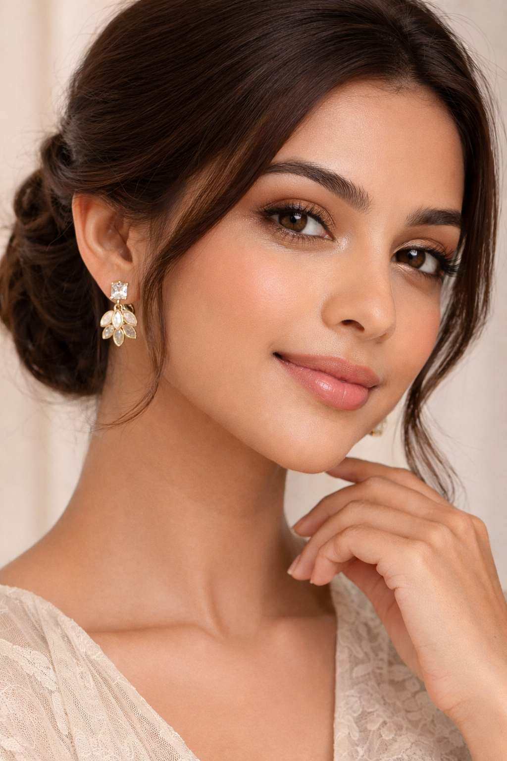 Ivory Bloom Crystal Drop Anti-Tarnish Earrings – Gold Finish