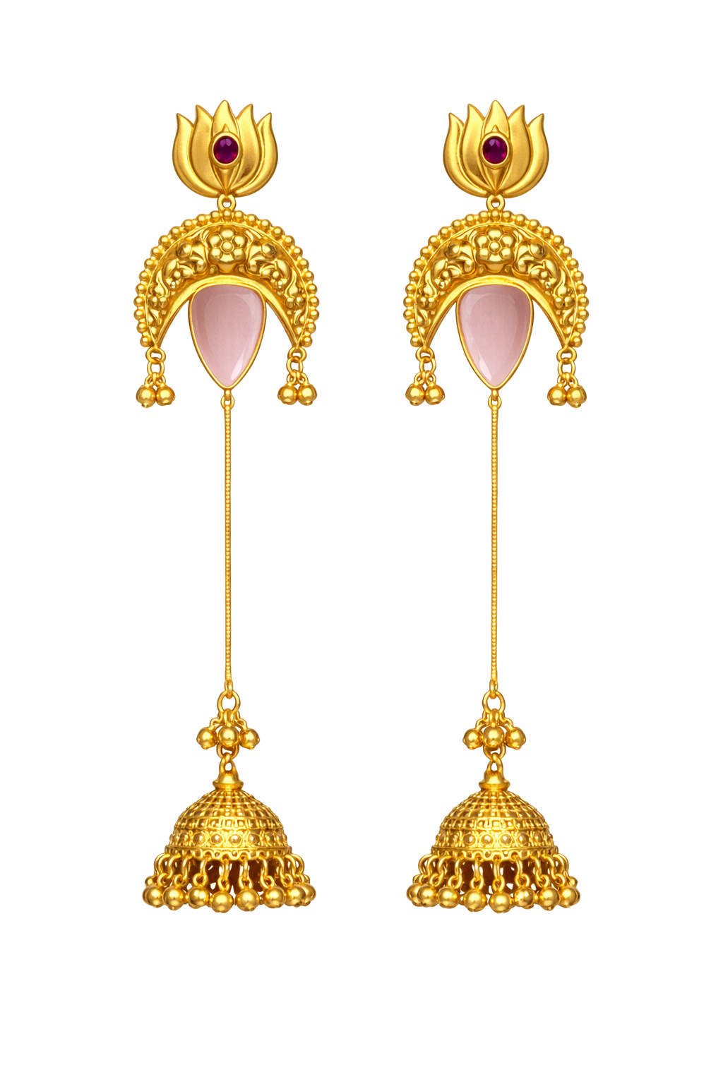 Rose Lotus Long Jhumka Earrings