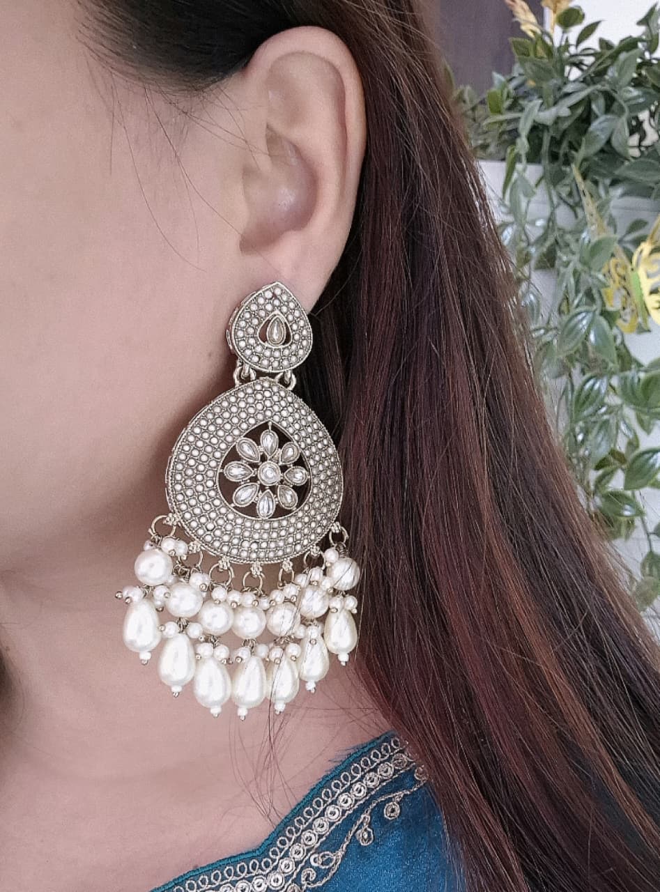 Noor Pearl Drop Kundan Chandbali Earrings