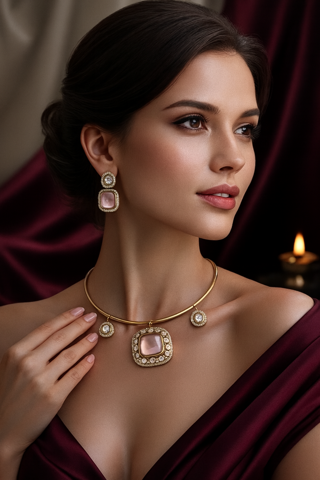 The Blush Pink Square Pendant Choker Set