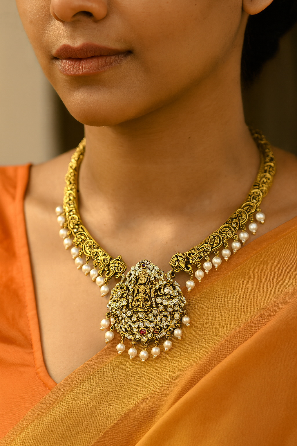 Antique Pearl-Studded Temple Jewelry Set