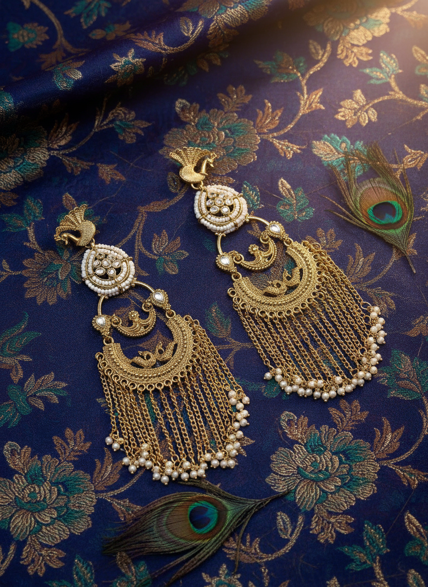 Heritage Peacock Chain Fringed Earrings