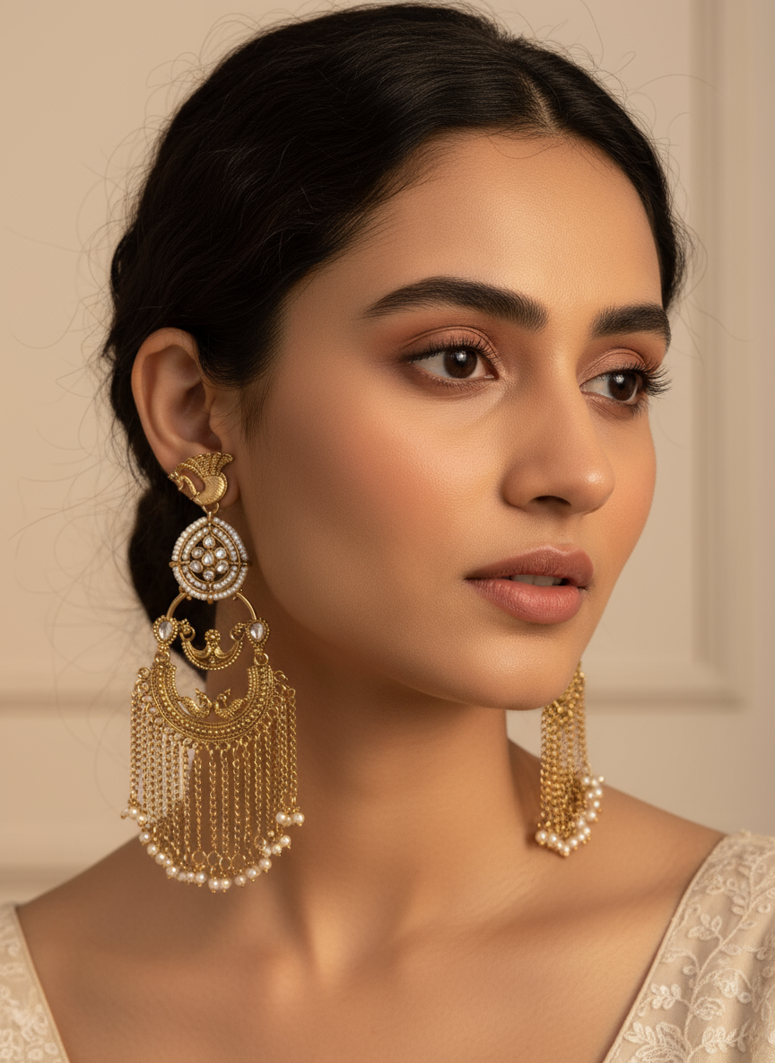 Heritage Peacock Chain Fringed Earrings