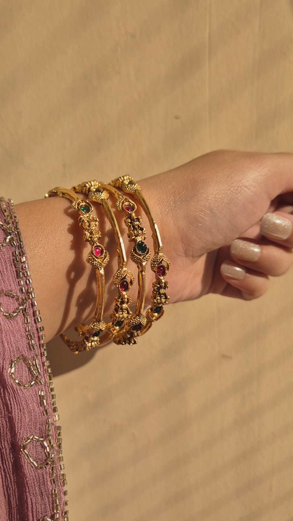 Rajwada Gem Cuff Bangles (Pack of 4) (Size- 2.4)