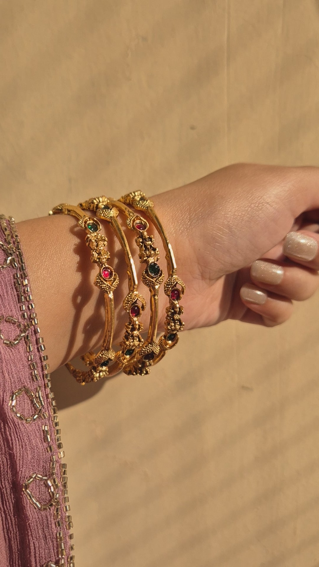 Rajwada Gem Cuff Bangles (Pack of 4) (Size- 2.4)